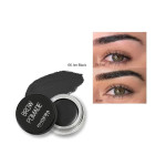 Eyebrow pomade in 06 Jet Black with a black gel swatch and a before/after eyebrow comparison image showing fuller brows.