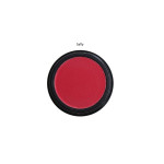 Red blush compact in a black round case, labeled Sally, shown from above