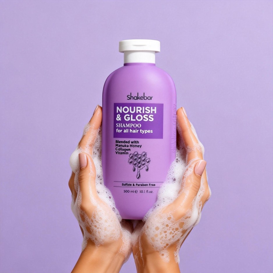 Shakebar Nourish & Gloss Shampoo 300ml - For All Hair Types with Honey, Collagen & Vitamins - Image 3