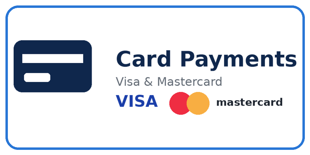 Card payments sign with Visa and Mastercard logos indicating accepted payment methods