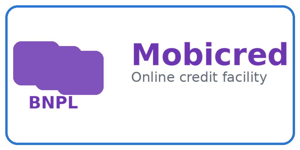 Mobicred BNPL logo in purple with the words 'Online credit facility' on a white background.