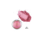 Peach-colored baked blush compact with a splash of pink powder labeled 204 Peach, showing the shade.