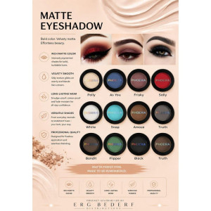 Matte eyeshadow palette with 12 color pans and swatches above, labeled Polly, As You, Frisky, Sally, White, Snap, Amaze, Truth, Bandit, Flipper, Black, Truth.