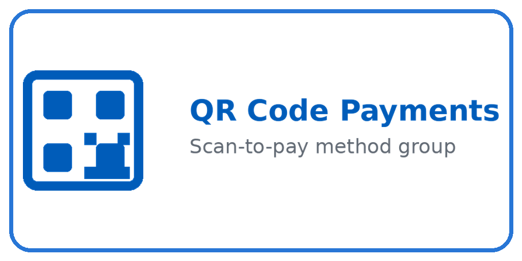 QR Code Payments logo: blue square icon on the left with the text 'QR Code Payments' and subtitle 'Scan-to-pay method group'.